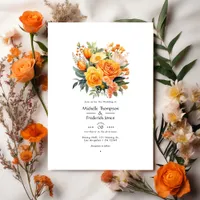 Orange Floral Wedding Invitation