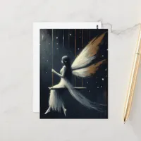 Nighttime Fairy on a Swing in White Dress Postcard