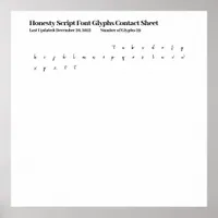 Honesty Script Font Glyphs Contact Sheet Poster