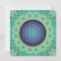 Flower of Life Bohemian Gold Blue & Green Invitation