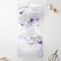 Watercolor Lilac Floral ALL IN ONE WEDDING Tri-Fold Invitation