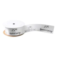 25th silver anniversary white swans in love satin ribbon