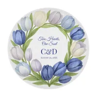 Elegant Watercolor Tulip Wreath Wedding Blue Ivory Cutting Board