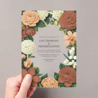 Peach, Terracotta & Cream Floral Wedding Acrylic Invitations