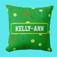 Tennis Player Racquets and Balls Pattern Throw Pillow