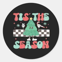 Tis Season Retro Womans Holiday Classic Round Sticker
