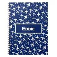 Blue White Airplane Pattern Notebook