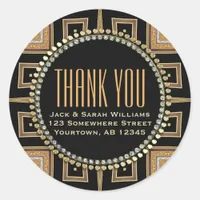 Squaza-sq Art Deco Gold Black Thank You Round Classic Round Sticker