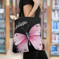 Trendy Bold Black Pink Butterfly Tote Bag
