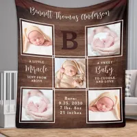 Rustic Personalized 5 Photo Collage New Baby Fleece Blanket