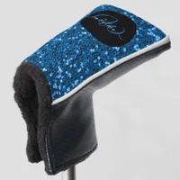 Stylish monogram blue glitter name black golf head cover