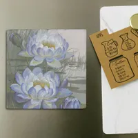 Ellis Rowan Blue Cloud Water Lily Vintage Flowers Stone Magnet