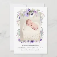 Dusty Violet Birth Announcement Photo Card
