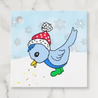 Personalized Christmas Blue Bird Snowy Day Favor Tags