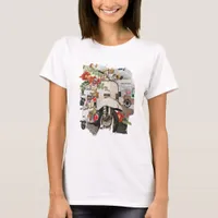 Mixed Media Collage Vintage Traveling Woman T-Shirt