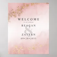 Modern Luxe Gold Flecks Blush Pink Wedding Welcome Poster