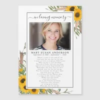 Sunflower Photo In Loving Memory Funeral Poem Card