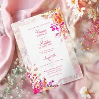 Pink and Orange Watercolor Floral Blooms Wedding Invitation