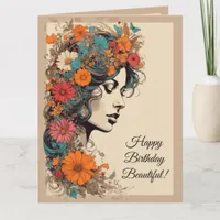 60s Hippie Flower Girl Birthday Card