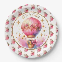 It's a Girl | Pink Hot Air Balloon Baby Shower Paper Plates