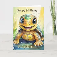 Personalized Sea Turtle Birthday with Color Page Card
