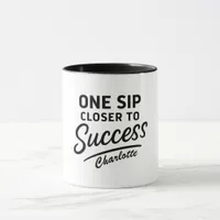 Motivational success quote black white mug