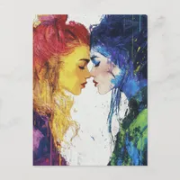 A Kiss Colorful Lesbian Couple Postcard