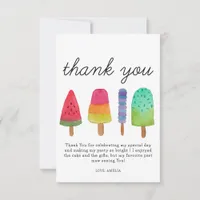 Cute Popsicle Birthday Party Thank You Card