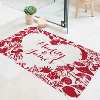 Red & White Sea Creatures Couples Heart Monogram Bath Mat