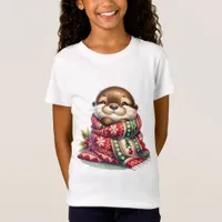 The Christmas Otter in a Scarf T-Shirt