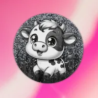 Silver Glitter on Black with a Cow | Cutting Board