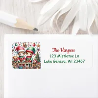 Adorable Festive Elves at Santa's Workshop  Label