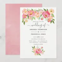 Pastel Pink Watercolor Peonies Wedding Invitation
