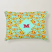 Blue and Yellow Monogram Pizza Slices Patterned Accent Pillow