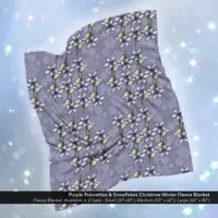 Purple Poinsettias & Snowflakes Christmas Winter Fleece Blanket