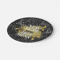 New Year Same Hot Mess Black + Gold Glitter Cheers Paper Plates