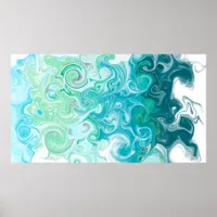 Blue and Green Waves Digital Fluid Art  Poster