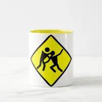 Zombie Warning Road Sign Two-Tone Coffee Mug