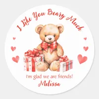 Cute Valentine Teddy wit Red Hearts Classroom  Classic Round Sticker