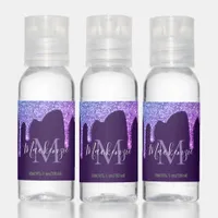 Rainbow Purple Sparkle Glitter Drips Monogram Hand Sanitizer