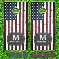 Grunge American Flag Family Monogram Patriotic Cornhole Set