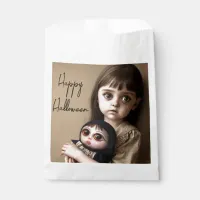 Happy Halloween Girl with Big Eyes and Creepy Doll Favor Bag