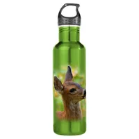 Vignetted Portrait of Smiling Blacktail Deer Fawn  Stainless Steel Water Bottle
