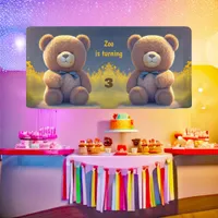 Teddy bear in a meadow, cute kids any age birthday banner