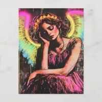 Beautiful Neon Angel Fantasy Postcard