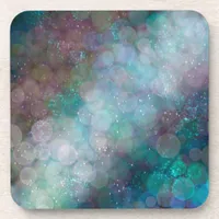 Dark Bubbles Black, Gray Blue Abstract Beverage Coaster