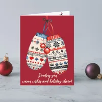 A Pair of Cozy Knitted Christmas Winter Mittens  Card