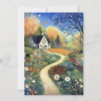 Whimsical Country Cottage Scene Hello Flat Card