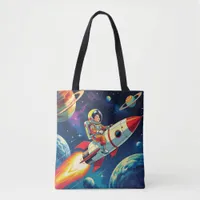 Cute Rockets in Space Astronaut Birthday Tote Bag