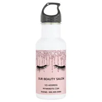 Beauty salon blush pink glitter lashes business stainless steel water bottle